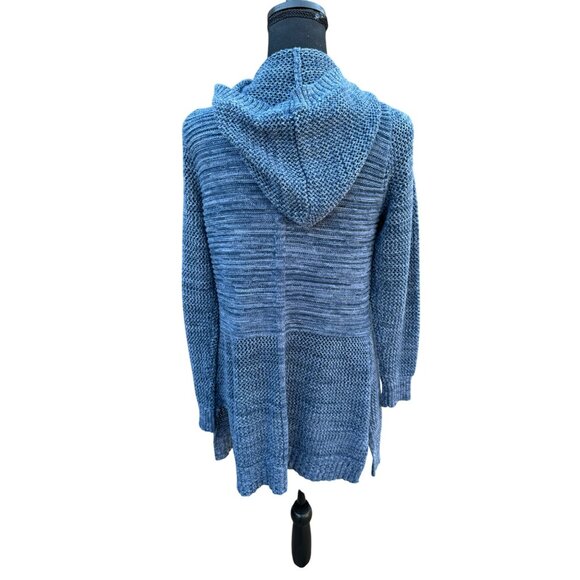 Natural Reflections Blue Knit Hooded Long Open Cardigan Sweater M Minimalist - Picture 3 of 12